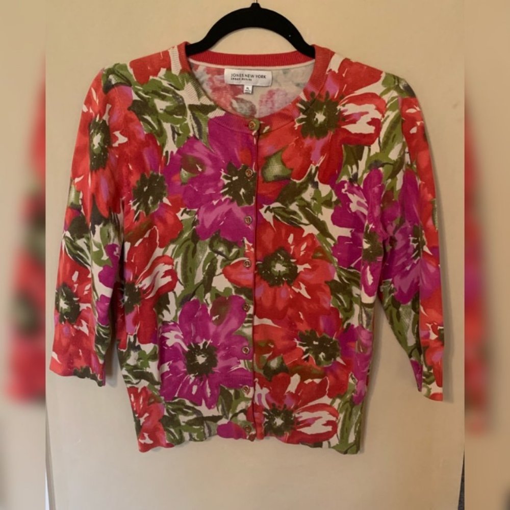 Jones New York Cardigan Floral Sweater, PL